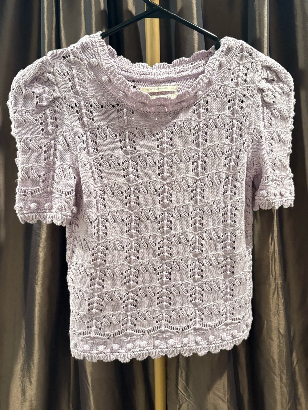 Anthropologie Lavender Open-Knit Short Sleeve Top